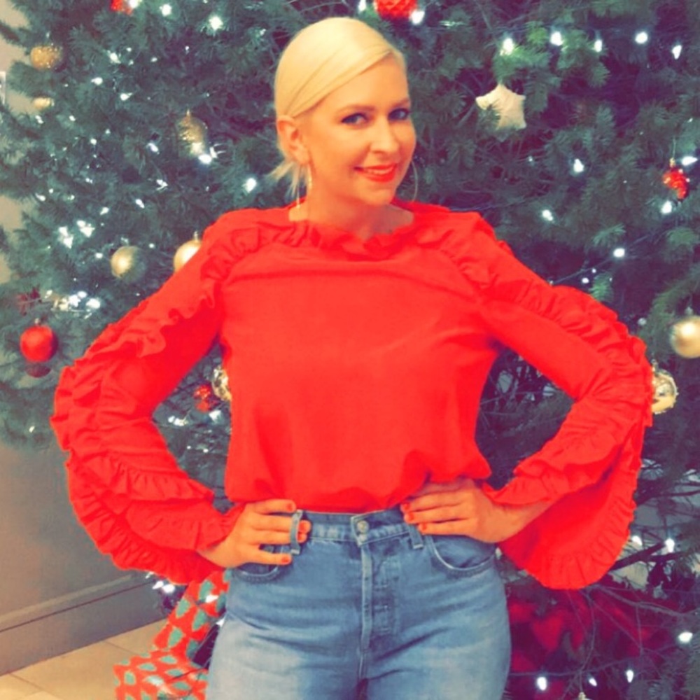 Chelsea and Walker Silk Ruffle Sleeve Top